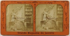 FRANCE Scène de genre Mère Enfant Photo c1880 Diorama Stereo Vintage Albumine