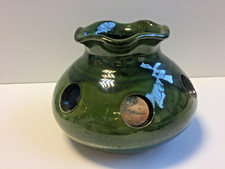 Ancien Vase Pot à Bulbes ou Brasero Bougeoir Terre Cuite Émaillée Vert Poterie