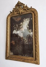 Grand Miroir Louis Philippe Ancien A Fronton Au Mercure, Hauteur 107cm, Vintage