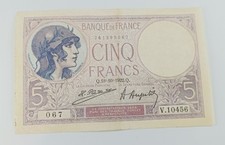 Billet 5 francs 1922 Banque de France Deloche Marianne rare antique banknote