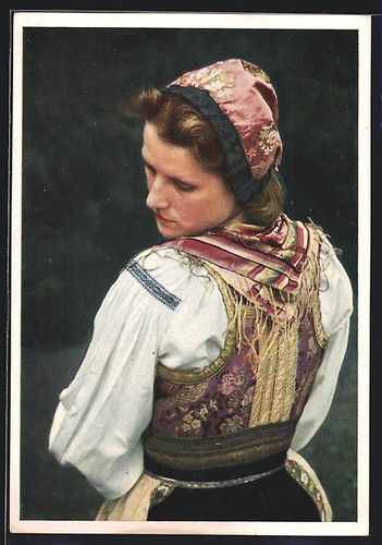 Carte postale femme costume - carte, en
