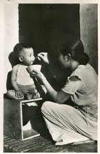 VIETNAM SAIGON Le repas de bébé Soldat Guerre Indochine écrit