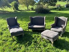 Paire de fauteuils bergère Avec Poufs Canapé à la reine Style louis XV XX Siècle