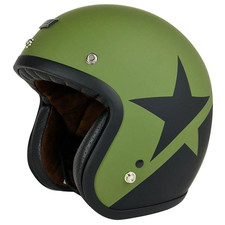 Origine Casque Jet Vintage Primo Star Armée Vert Noir Mat Café Racer Vintage