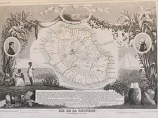 1854 CARTE ILE DE LA RÉUNION ATLAS LEVASSEUR GRAVURE COLONIE