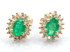 0.96ct Naturel Diamant 14k Bis Poinçonnée or Jaune Émeraude Boucles Oreilles