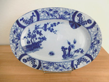 GRAND PLAT CREUX  FAIENCE CREIL MONTEREAU XIX ème DECOR JAPON Lot A. 32 cm x 46