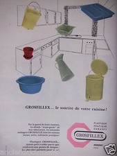 PUBLICITÉ 1956 GROSFILLEX PANIER , EGOUTTOIR ET BASSINE PLASTIQUE - ARBENT