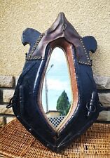 Très Joli Miroir Collier de Cheval Cuir Bois Hauteur 85 cm Ancien Vintage