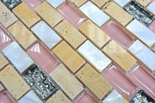 Mosaïque carreau translucide brique pierre verre beige bain 87-B05S_b | 1 plaque