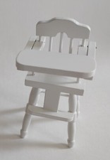 chaise haute pour bébé miniature en bois blanc, maison de poupée 1/12  **M4