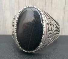 Culture Touareg Chevalière Argent Thaler Cabochon Obsidienne Noir Bague Afrique