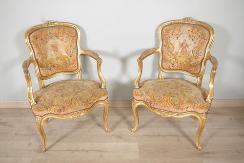 Fauteuils bois doré style