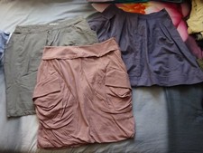 Lot 3 Jupes courtes uni droite & évasée bleu gris rose SOMEWHERE 38 40 TBE