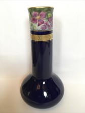 VASE en PORCELAINE DE LIMOGES AP & F Bleu Nuit Décor Floral Signé FÈVRE Dorure