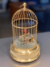 ANCIENNE BOITE A MUSIQUE Cage à deux oiseaux siffleurs   Cage dorée vintage