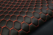 Simili cuir matelassé DIAMOND DESIGN noir - orange / tissu d'ameublement...