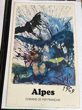Affiche originale SNCF plastifiée ALPES Dali en 62 x 100 cm 1969