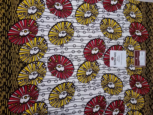Tissu wax motif rouge jaune