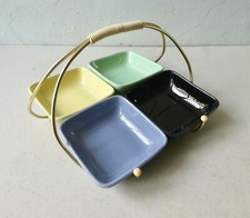 serviteur à apéritif avec 4 raviers en céramique, ton pastel, vers 1950