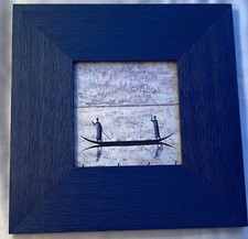 joli tableau ethnique pirogue africaine cadre bleu marine