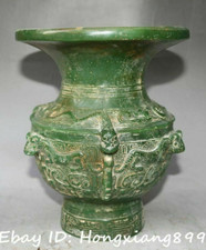 China Old Green Jade Dragon Loong Pixiu Brave troops Bottle Pot Vase Jar Jug 
