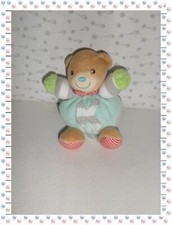 F - Mini Doudou Ours  Boule Bleu Pompon Vert   Attache Sucette  Plume  Kaloo 
