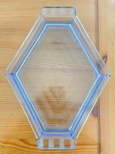 Plat  Plateau en verre pressé moulé octogonal art déco bleu années 30