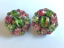 Boucles d'oreilles Strass facettes rose vert autre centre dome verre flocons