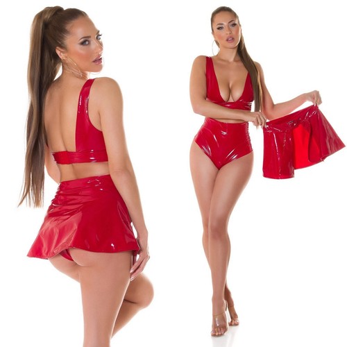 Red pvc mini skirt - skirt, sexy