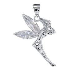 Pendentif collier - Bijou enfant, femme Fée Clochette - zircon blanc - Argent