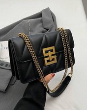 Sac Noir Simili Cuir A Bandoulière A Rabat Femme Chaîne Doré Matelassé Vintage