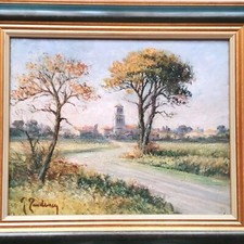 Ancien Tableau Paysage Coucher