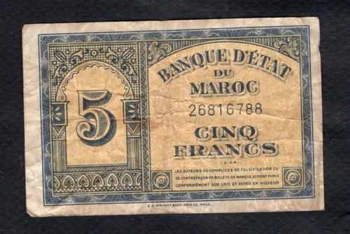 Maroc francs 1944 etat tb - francs,