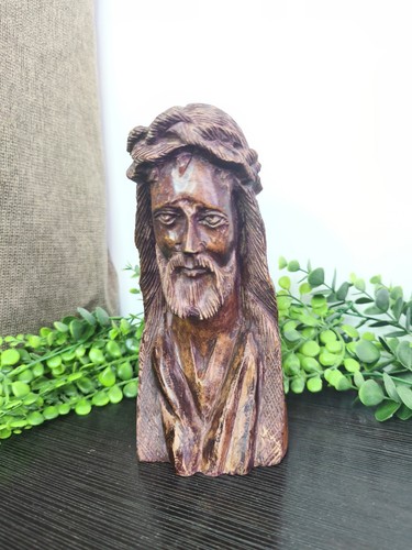 Buste christ sculpté bois - sculpté,