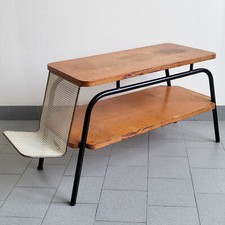 TABLE BASSE PORTE-REVUES VINTAGE 1950 EN ACIER & HETRE 50S ROCKABILLY ZAZOU