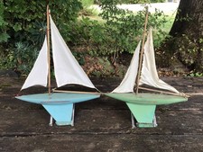 2 Anciens Voiliers de bassin Giraud Sauveur GS D50 bois Bateau vintage No Borda