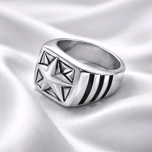 Bague hommes argent - argent, boussole