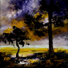 huile au couteau   " COUCHANT FAUVE  " artiste référencée  DROUOT ARTPRICE AKOUN