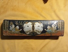 Boîte ancienne laquée peinte à la main – Masques de théâtre, étui à...