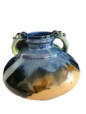   vase à anses coupe grès flammé Art Déco bleu marron grès du Morvan 