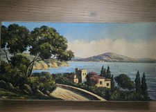 Marine huile sur toile signée Louis Andrey - Paysage méditerranéen grand format