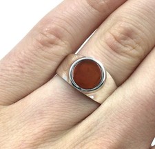 Bague en argent 925 bague de sceau classique ronde cornaline rouge bijoux...