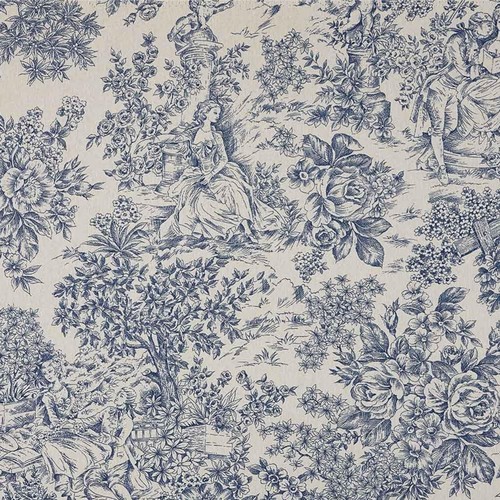 Tissu toile jouy bleue - jouy,