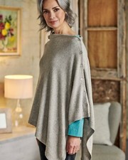 Cachemire Bouton Poncho Gris Clair Cape Enveloppant One Size Fits Tout, Boutonné
