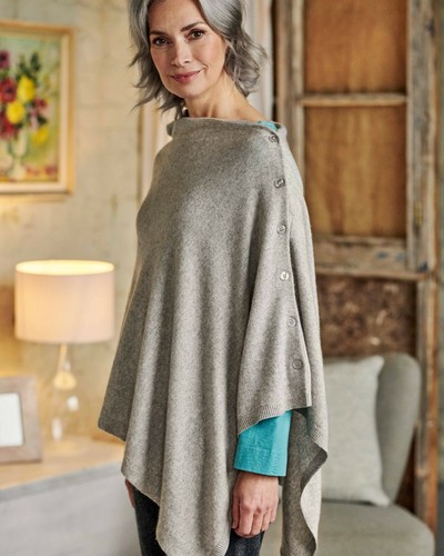 Cachemire bouton poncho gris - bouton,