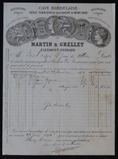Facture CLERMONT-FERRAND 1884 cave bordelaise GRELLET Liqueur Mont-Dore 140
