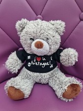 Peluche Ours J'aime La Bretagne Gris Tee Shirt Noir  20 Cm