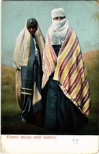 PC CPA EGYPT, TYPES AND SCENES, FEMME TURQUE AVEC ESCLAVE, (b9180)
