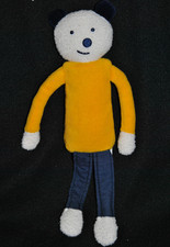 🍀Peluche Doudou Ours CATIMINI Jaune Bleu Tete Creme Eponge Nounours 25 cm TTBE